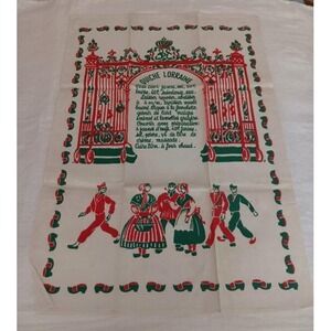 Vintage 60s Cotton Dish Towel French Quiche Lorraine Printed Red Recipe Unused
